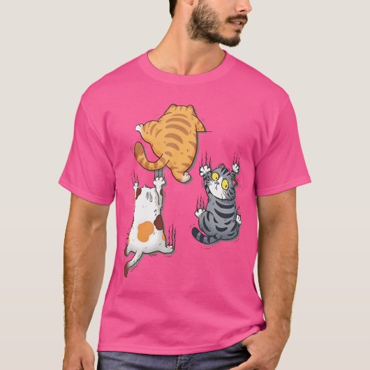 Funny Cat Schattige Fat Cat Climbing Funny Kitten T-shirt (Voorkant)