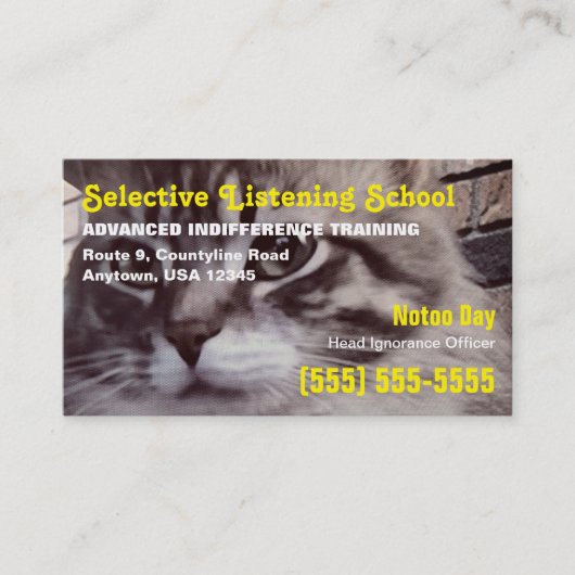 Funny Cat Selective Listening School Visitekaartje (Voorkant)