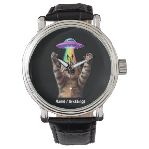 Funny Cat Selfie Alien UFO Hilarisch Horloge