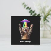 Funny Cat Selfie Alien UFO Hilarisch Kaart (Staand voorkant)