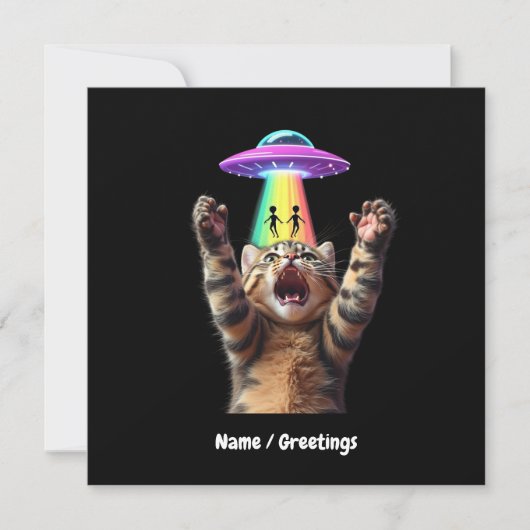 Funny Cat Selfie Alien UFO Hilarisch Kaart (Voorkant)