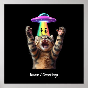 Funny Cat Selfie Alien UFO Hilarisch  Poster