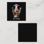 Funny Cat Selfie Alien UFO Hilarisch  Vierkante Visitekaartje (Voorkant / Achterkant)