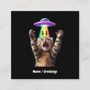 Funny Cat Selfie Alien UFO Hilarisch Vierkante Visitekaartje