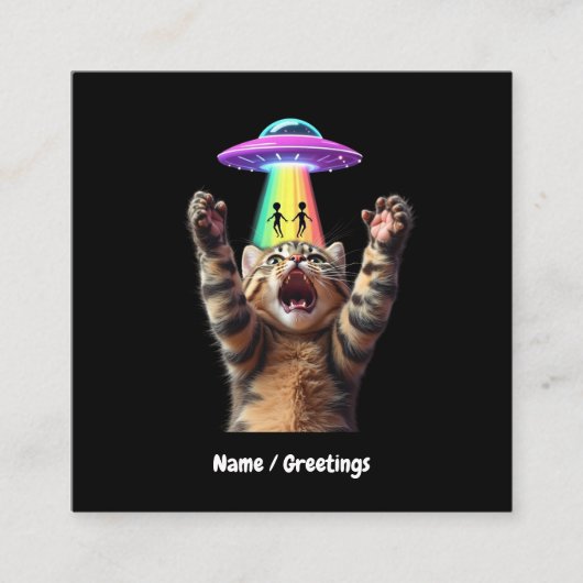 Funny Cat Selfie Alien UFO Hilarisch  Vierkante Visitekaartje (Voorkant)