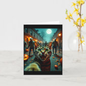 Funny Cat Selfie Halloween Zombies Humor  Kaart (Gele Bloem)