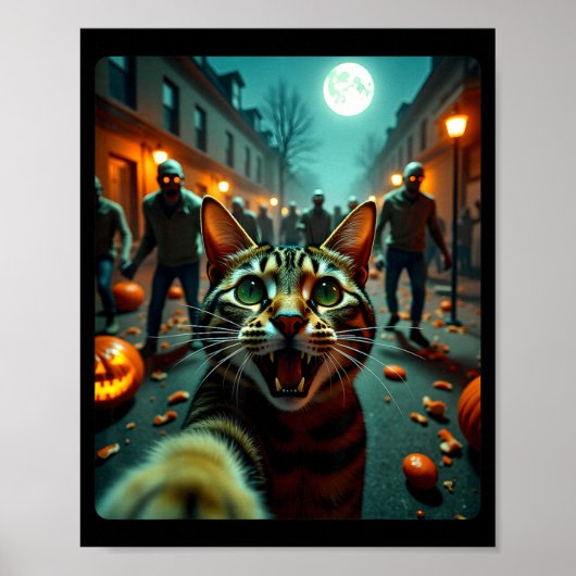 Funny Cat Selfie Halloween Zombies Humor Poster (Voorkant)