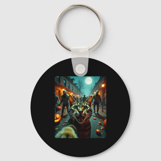 Funny Cat Selfie Halloween Zombies Humor  Sleutelhanger (Voorkant)