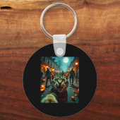 Funny Cat Selfie Halloween Zombies Humor  Sleutelhanger (Voorkant)