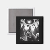 Funny Cat Selfie met UFO's Alien Cat Selfie Mannen Magneet (Voorkant / Achterkant)