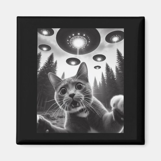 Funny Cat Selfie met UFO's Alien Cat Selfie Mannen Magneet (Voorkant)