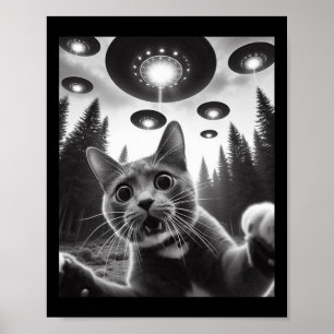 Funny Cat Selfie met UFO's Alien Cat Selfie Mannen Poster