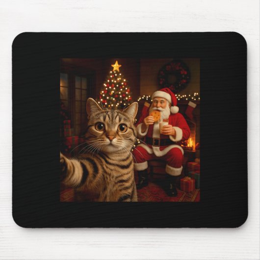Funny Cat Selfie Santa Claus Eating Cookies Christ Muismat (Voorkant)