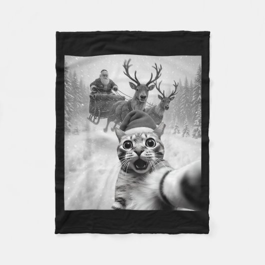 Funny Cat Selfie Santa Merry Christmas Xmas Pajama Fleece Deken (Voorkant)