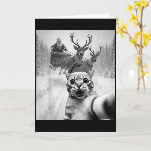 Funny Cat Selfie Santa Merry Christmas Xmas Pajama Kaart (Gele Bloem)