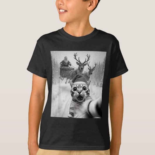 Funny Cat Selfie Santa Merry Christmas Xmas Pajama T-shirt (Voorkant)