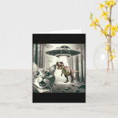 Funny Cat Selfie With Alien Ufo And T-rex Dinosaur Kaart (Gele Bloem)