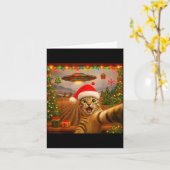 Funny Cat Selfie With Alien Ufo Christmas Lights S Kaart (Gele Bloem)