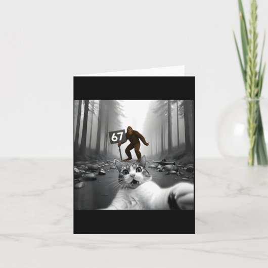 Funny Cat Selfie With Bigfoot 67 Six Seven Meme Me Kaart (Voorkant)