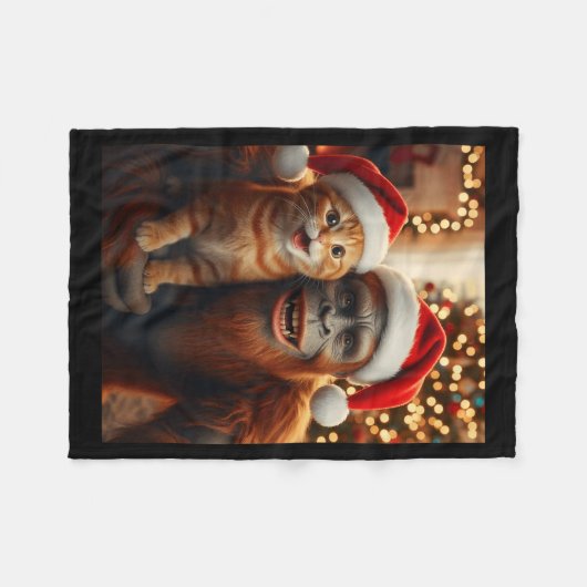 Funny Cat Selfie With Bigfoot Christmas Sasquatch Fleece Deken (Voorkant (Horizontaal))