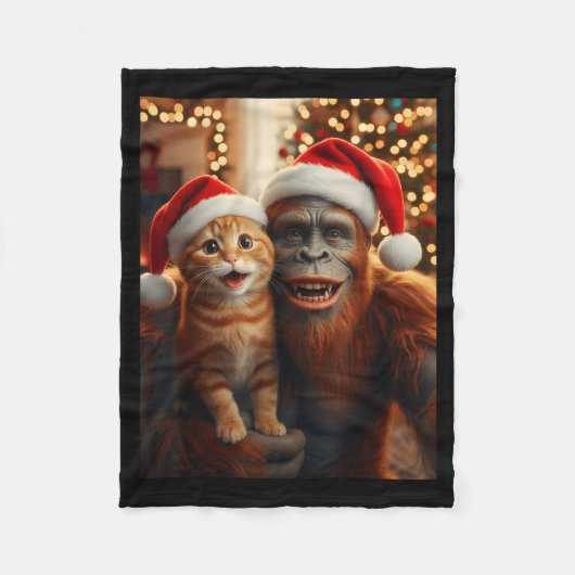 Funny Cat Selfie With Bigfoot Christmas Sasquatch  Fleece Deken (Voorkant)