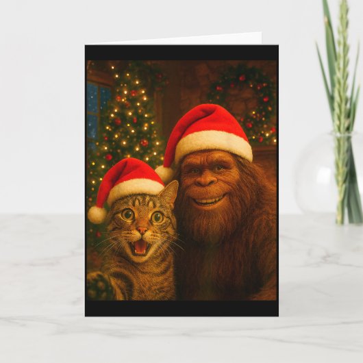 Funny Cat Selfie With Bigfoot Christmas Sasquatch  Kaart (Voorkant)