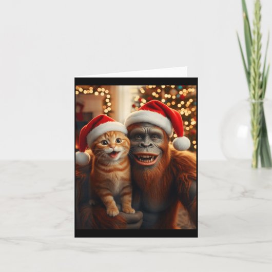 Funny Cat Selfie With Bigfoot Christmas Sasquatch  Kaart (Voorkant)