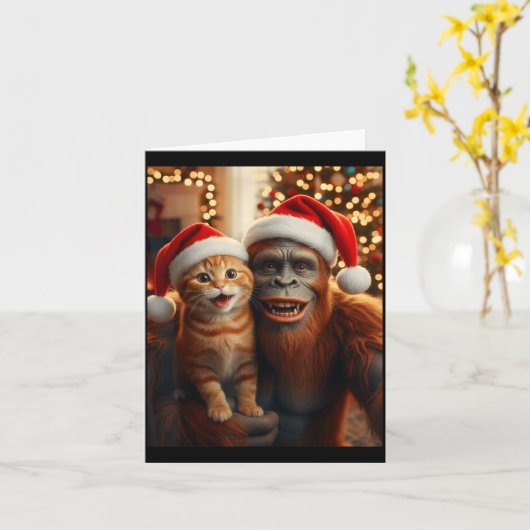 Funny Cat Selfie With Bigfoot Christmas Sasquatch  Kaart (Gele Bloem)