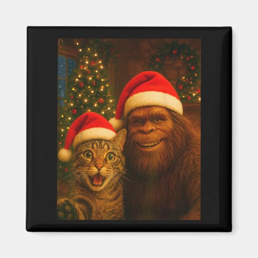 Funny Cat Selfie With Bigfoot Christmas Sasquatch  Magneet (Voorkant)