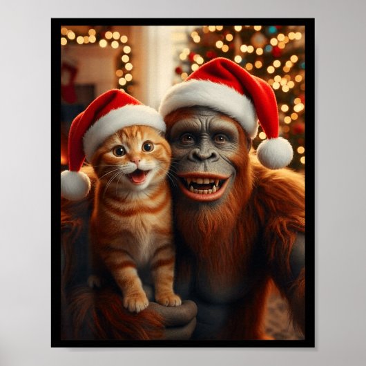 Funny Cat Selfie With Bigfoot Christmas Sasquatch  Poster (Voorkant)