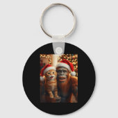 Funny Cat Selfie With Bigfoot Christmas Sasquatch  Sleutelhanger (Voorkant)