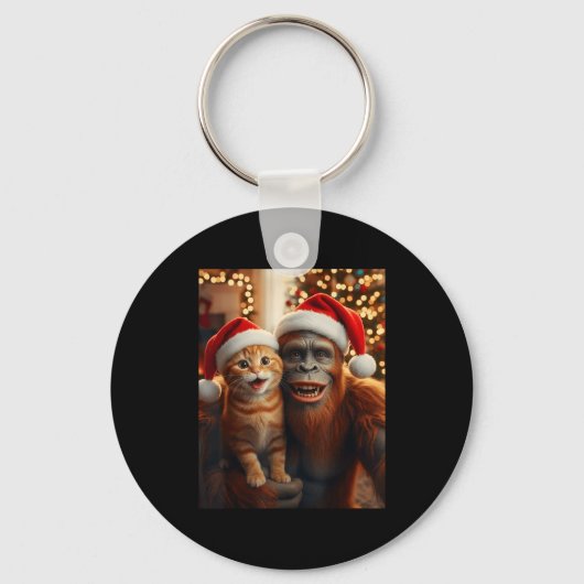 Funny Cat Selfie With Bigfoot Christmas Sasquatch  Sleutelhanger (Voorkant)