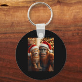 Funny Cat Selfie With Bigfoot Christmas Sasquatch  Sleutelhanger (Voorkant)