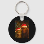 Funny Cat Selfie With Bigfoot Christmas Sasquatch  Sleutelhanger (Voorkant)