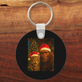 Funny Cat Selfie With Bigfoot Christmas Sasquatch  Sleutelhanger (Voorkant)