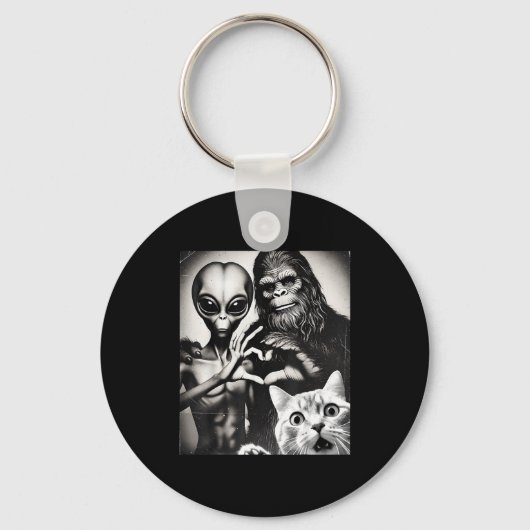 Funny Cat Selfie With Romantic Bigfoot In Love Wit Sleutelhanger (Voorkant)