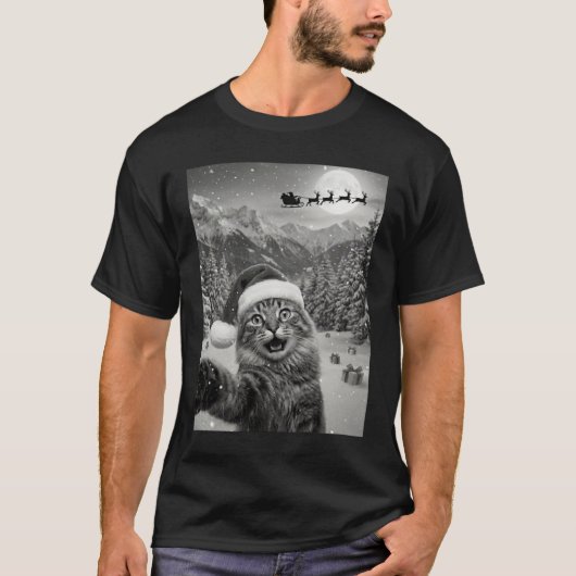 Funny Cat Selfie with Santa Christmas Catmas T-shirt (Voorkant)