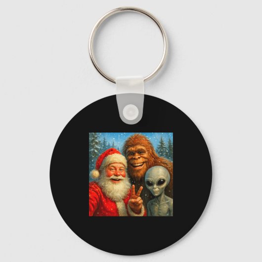 Funny Cat Selfie With Santa Claus &amp; Bigfoot Me Sleutelhanger (Voorkant)