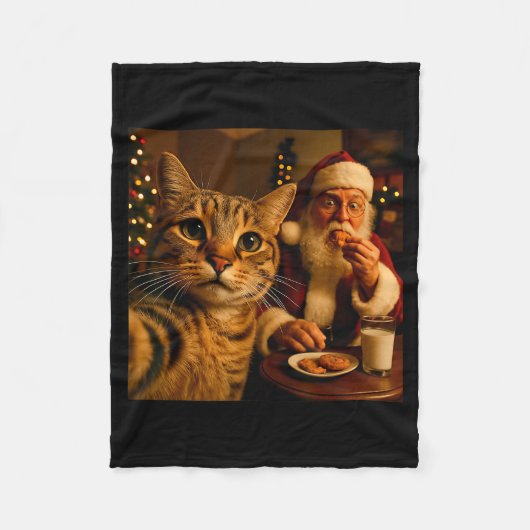 Funny Cat Selfie With Santa Claus Christmas Meme  Fleece Deken (Voorkant)