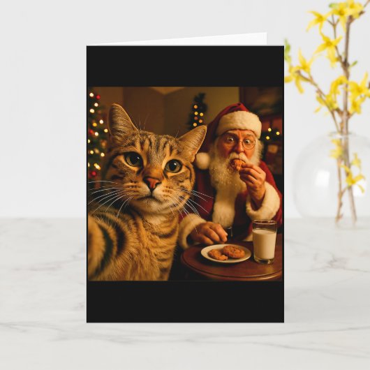 Funny Cat Selfie With Santa Claus Christmas Meme  Kaart (Gele Bloem)