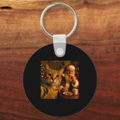 Funny Cat Selfie With Santa Claus Christmas Meme Sleutelhanger (Voorkant)
