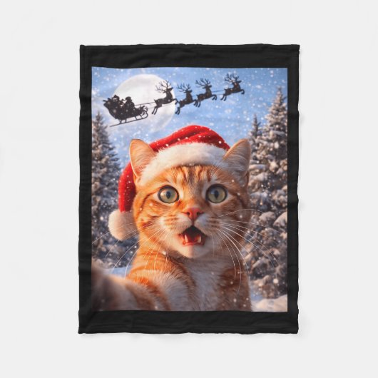 Funny Cat Selfie With Santa Claus Christmas Men Wo Fleece Deken (Voorkant)