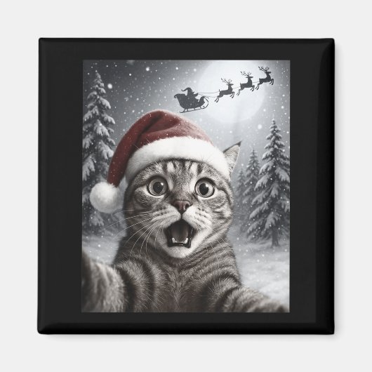 Funny Cat Selfie With Santa Claus Christmas Men Wo Magneet (Voorkant)