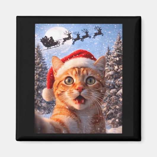 Funny Cat Selfie With Santa Claus Christmas Men Wo Magneet (Voorkant)