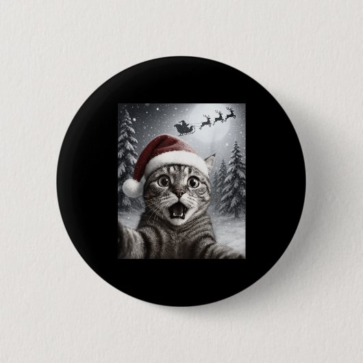 Funny Cat Selfie With Santa Claus Christmas Men Wo Ronde Button 5,7 Cm (Voorkant)