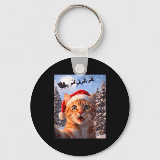 Funny Cat Selfie With Santa Claus Christmas Men Wo Sleutelhanger (Voorkant)