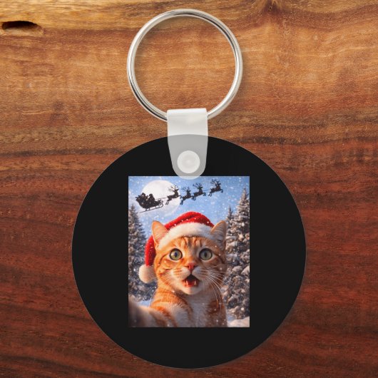 Funny Cat Selfie With Santa Claus Christmas Men Wo Sleutelhanger (Voorkant)