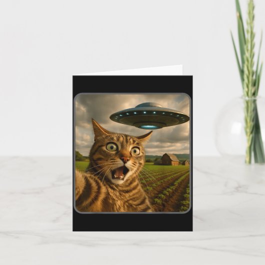 Funny Cat Selfie With Ufo Alien Meme  Kaart (Voorkant)