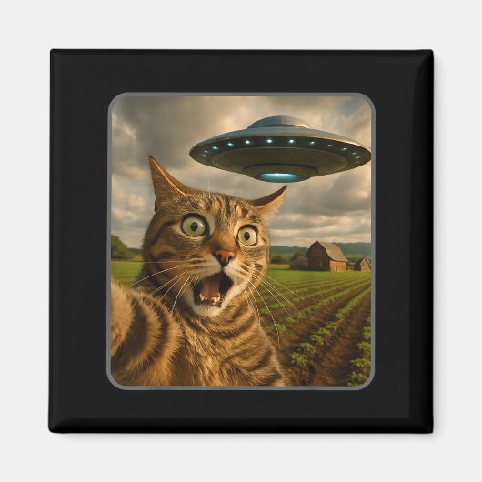 Funny Cat Selfie With Ufo Alien Meme  Magneet (Voorkant)