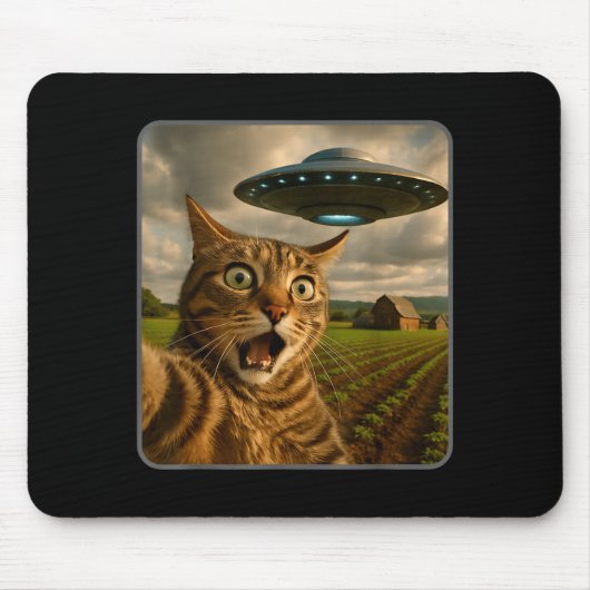 Funny Cat Selfie With Ufo Alien Meme  Muismat (Voorkant)
